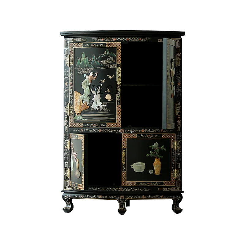 Yy Home New Chinese Bone Stone Inlaid Corner Cabinet Characters Side Cabinet Retro Storage