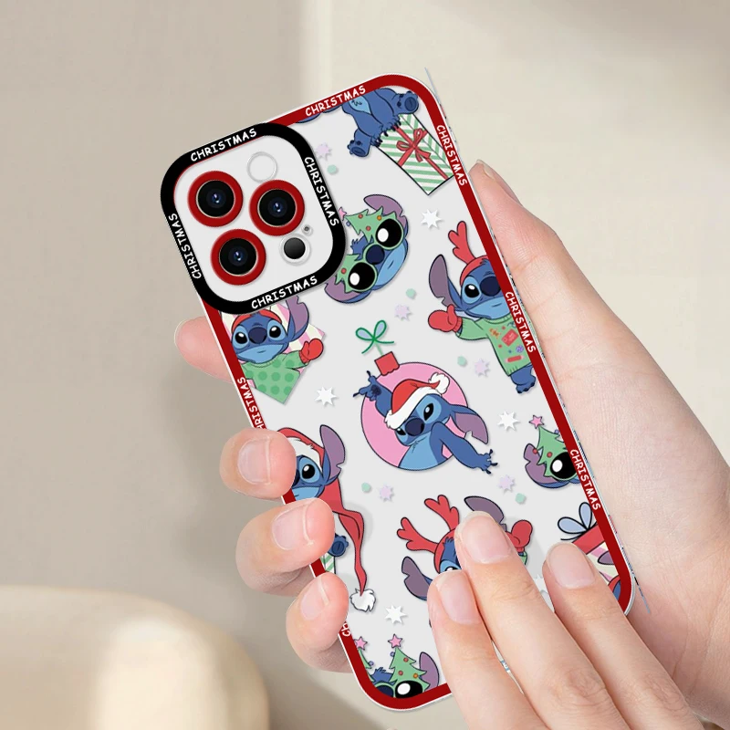 حافظة لهاتف آيفون 17 16e 16 15 14 13 12 11 Air Pro Max XSMax Plus Disney Stitch Angel Christmas غطاء خلفي ناعم شفاف #6