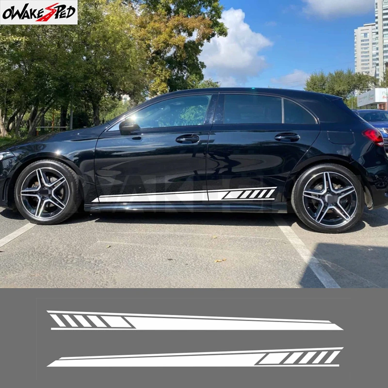 2 Pcs For Mercedes Benz W177 A Class AMG A35 4Matic A45 S 2018-Present A220 A250 Car Door Side Stripes Skirt Sticker Accessories