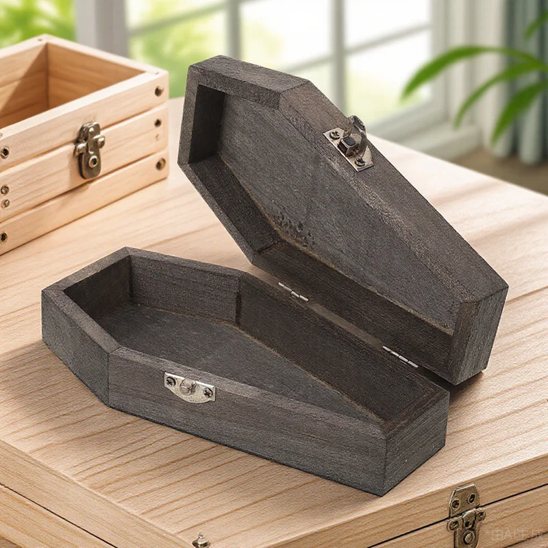 

Small Coffin Jewelry Box Wooden Halloween Portable Coffin Shape Jewelry Storage Case Earring Necklace Organizer Gift Box