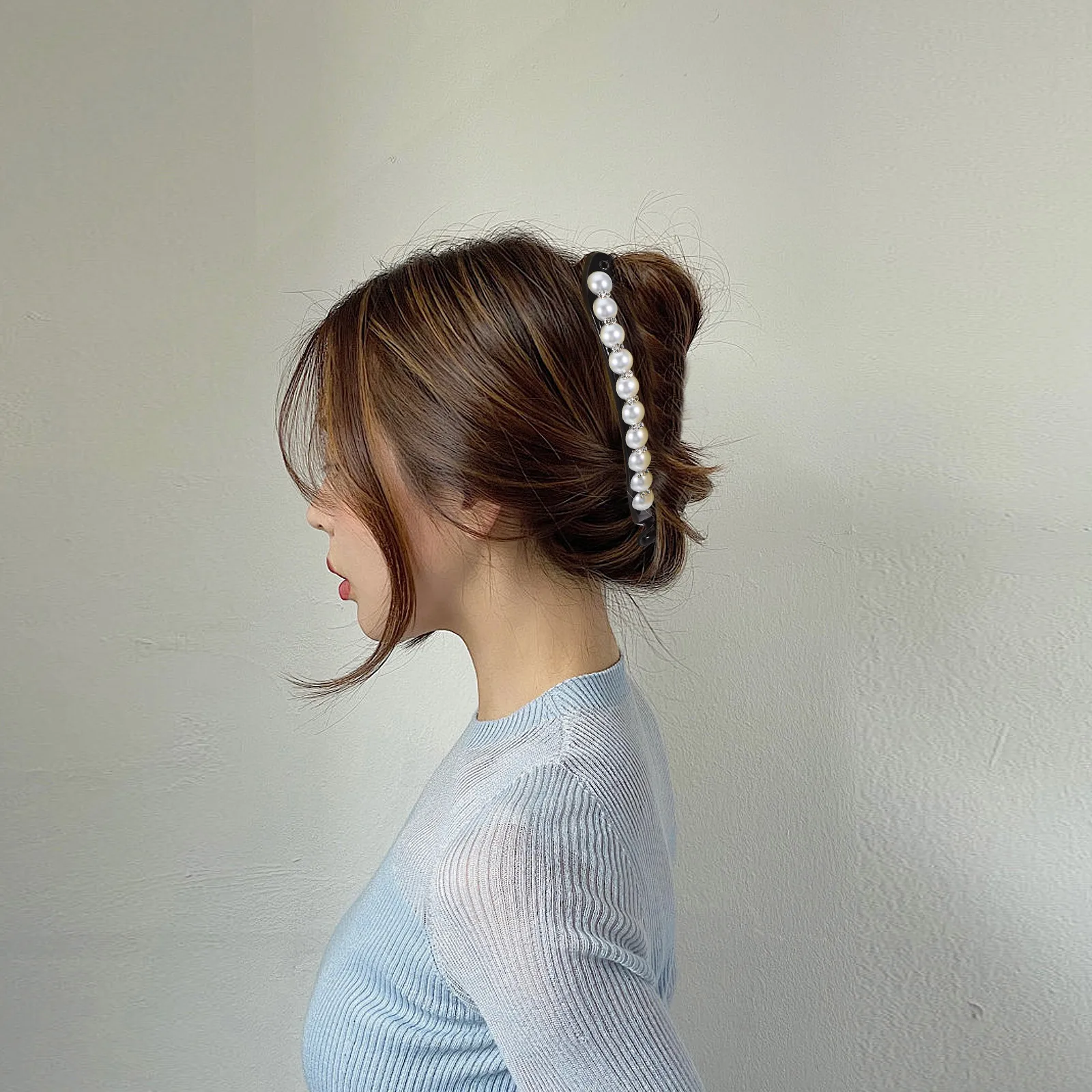 

2pcs Banana Hair Clips 15 5cm Artificial Pearl Thick Curly Hair Comb Set Girls Styling Accessories