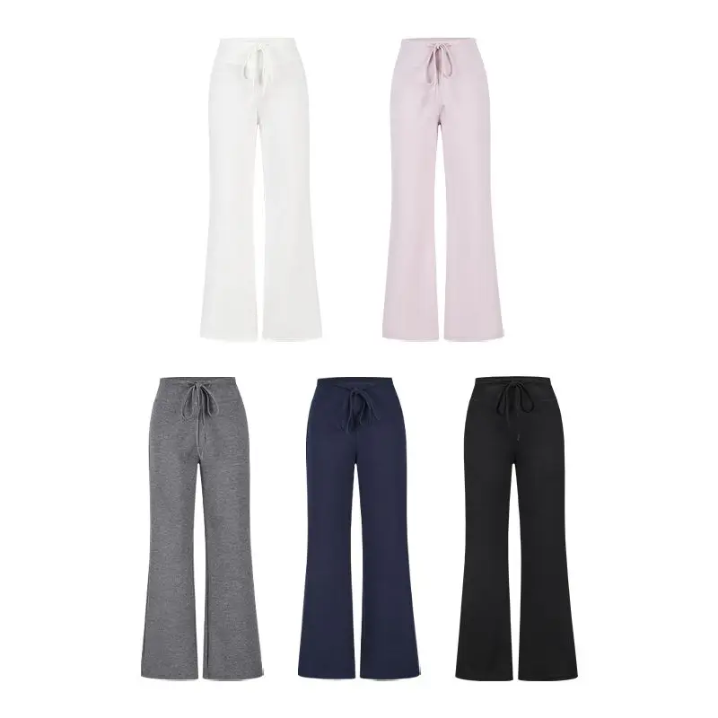 2025 النساء عالية الخصر بنطال ذو قصة أرجل واسعة ربيع الخريف الإناث رمادي الرياضة فضفاض السراويل موضة السيدات بناطيل كاجوال لينة مريحة #6