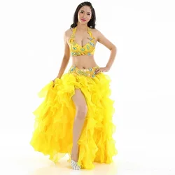 #871 Professional Egyptian Bellydance Costume Set Rhinestone Bra B/C Cup Wave Skirt Egypt Belly Dance Outfits