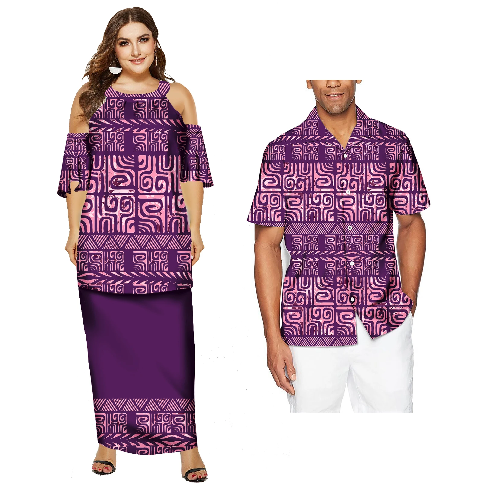 

Polynesian Tribal Couple Of Set Print Custom Samoa Puletasi Sweet Lovers Matching Couples Clothes Elegant Casual Dress