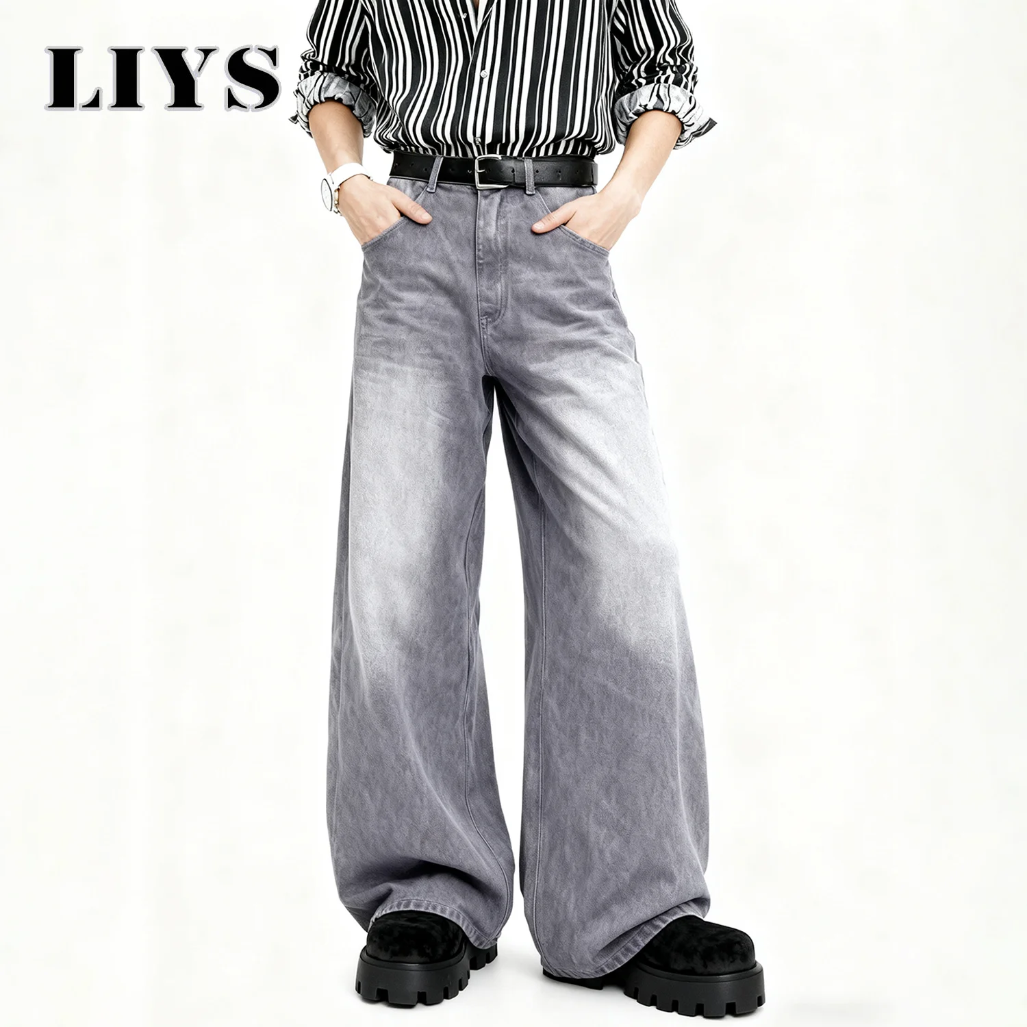 

LIYS мужские американские ретро полированные белые ультра мешковатые широкие джинсы повседневные деловые повседневные свободные джинсовые брюки одежда унисекс