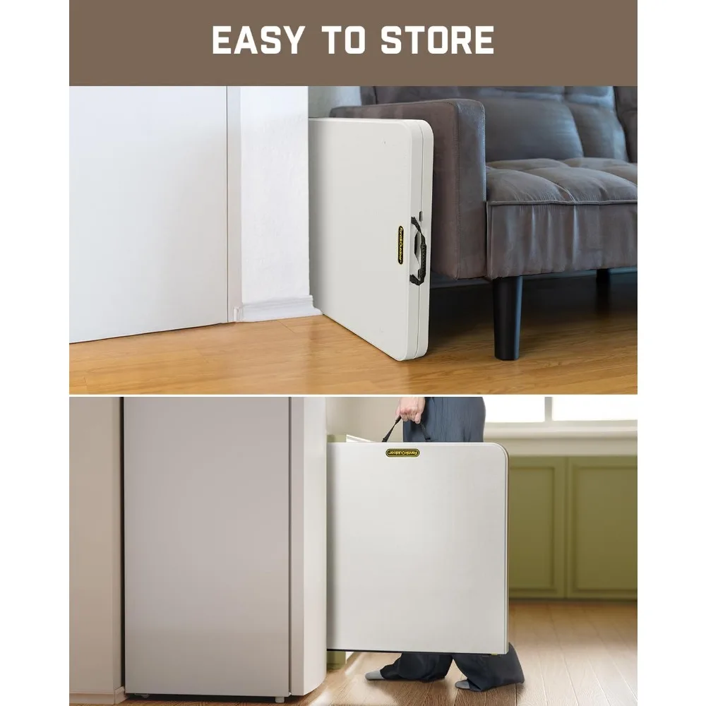 Portable Folding Table 4ft, One-Handed Height Adjustment, 4 Positions, Gravity Lock, Carry Handle, Suitable for Indoor and Outdo