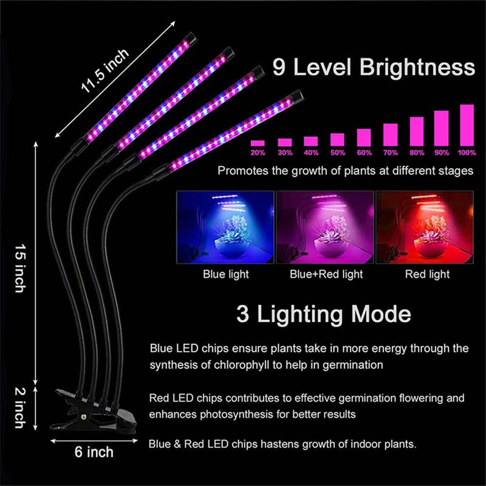 LED Plant Grow Lights Volledige Spectrum Clip Phyto Lamp Voor Kas Groeisysteem Indoor Tuin Grow Lamp Verstelbaar Met Timer