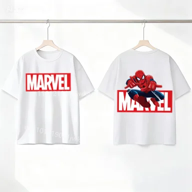 

Футболка с рисунком супергероев для мальчиков и девочек, хлопковая летняя повседневная футболка с короткими рукавами, детская футболка с принтом на спине и спереди Marvel Iron Man