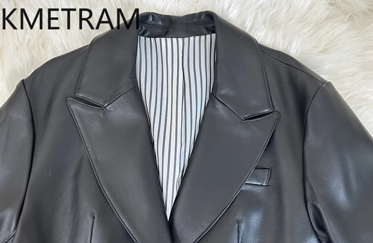 KMETRAM Naturalna Skórzana Kurtka Damska z Naturalnej Skóry Owczej Wysokiej Jakości Czarna Krótka Prawdziwa Skórzana Kurtka Damska Płaszcz Jesień 2025