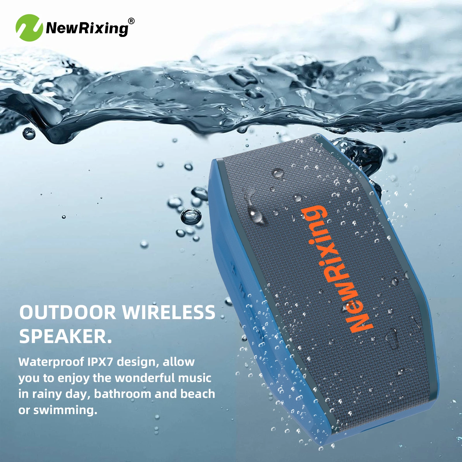 

Водонепроницаемый динамик NewRixing IPX7, 8 Вт, аккумулятор 1200 мАч, с подвесной веревкой, функция последовательного/включения громкой связи BT5.3/AUX/TF/TWS