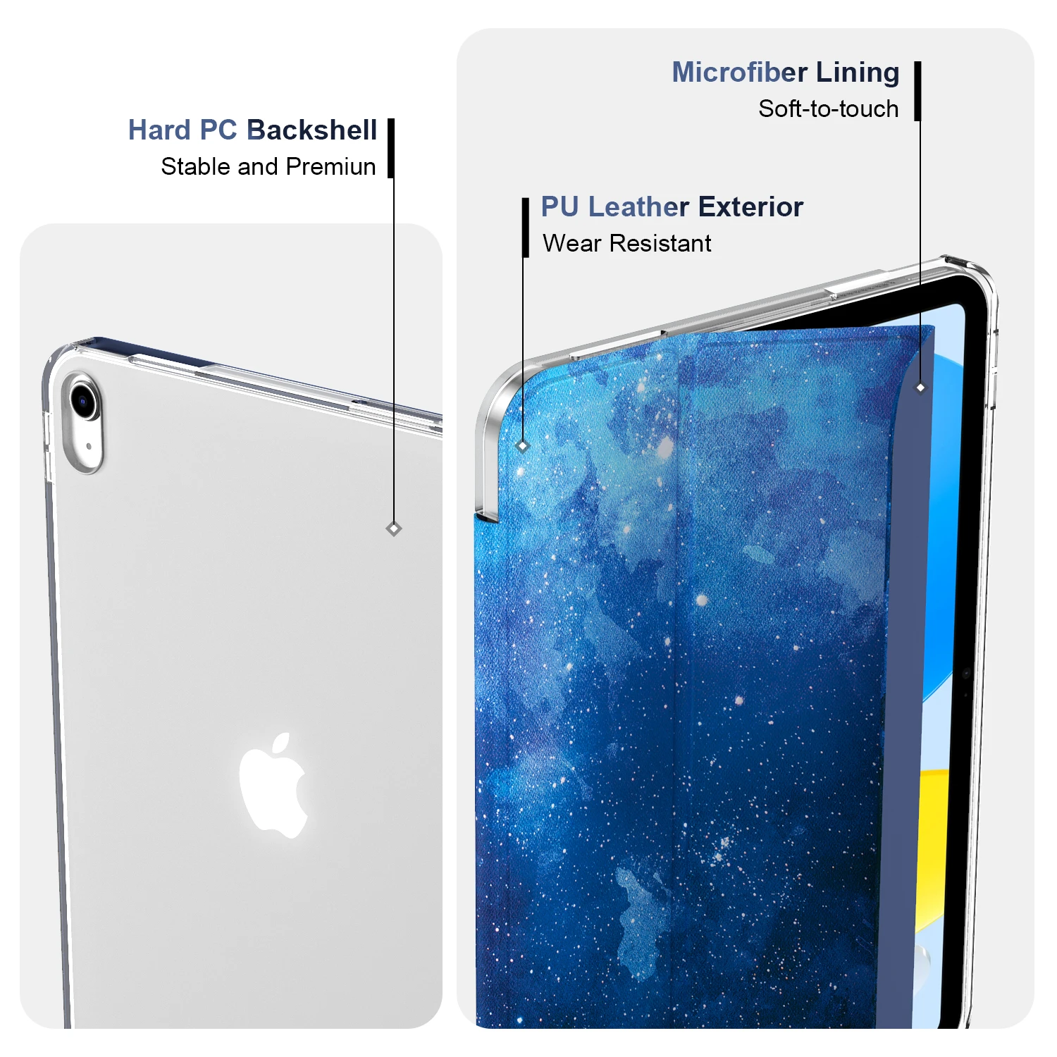 For iPad(A16) 11th Generation 2025, iPad 10th Gen Case 10.9inch 2022,Back Shell Smart Cover, Support Touch ID, Auto Wake/Sleep