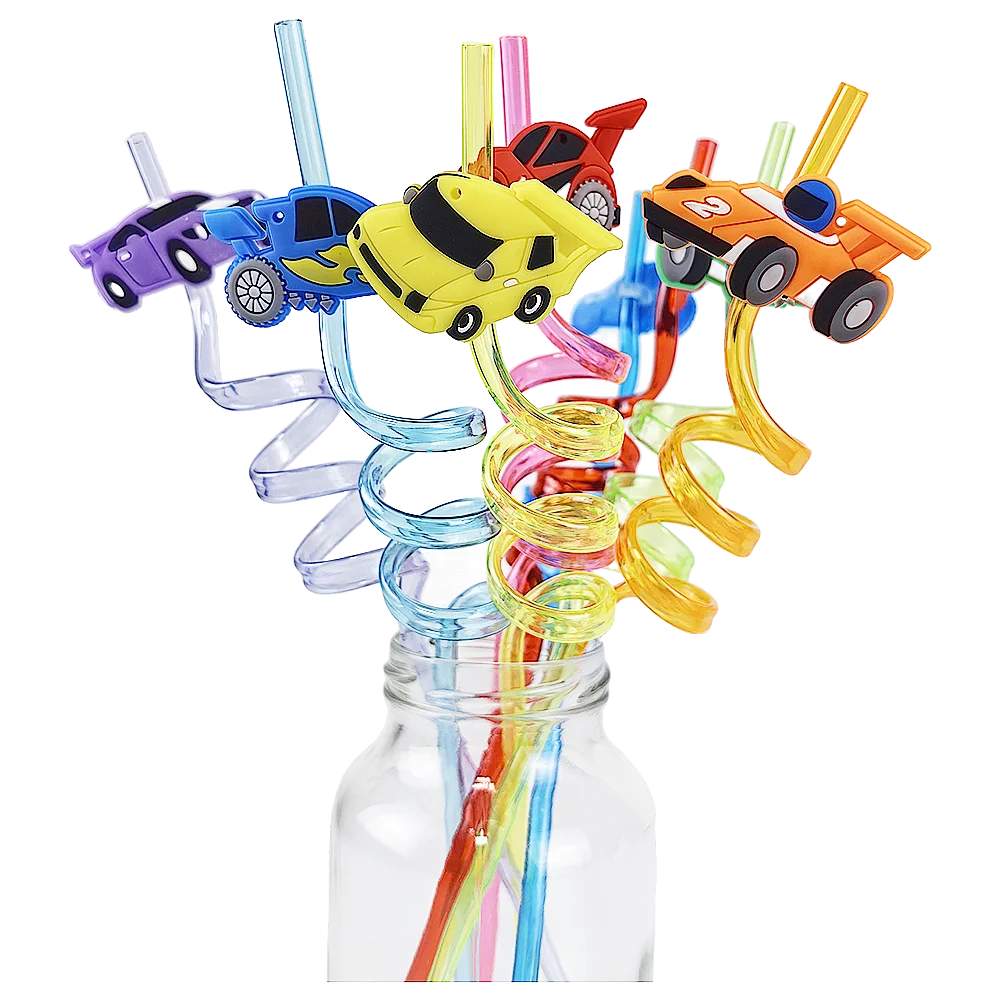 8pcs Race Car Plastic Straw Race Car Party Favors Drinking Straw Fast Two Birthday Party Supplies