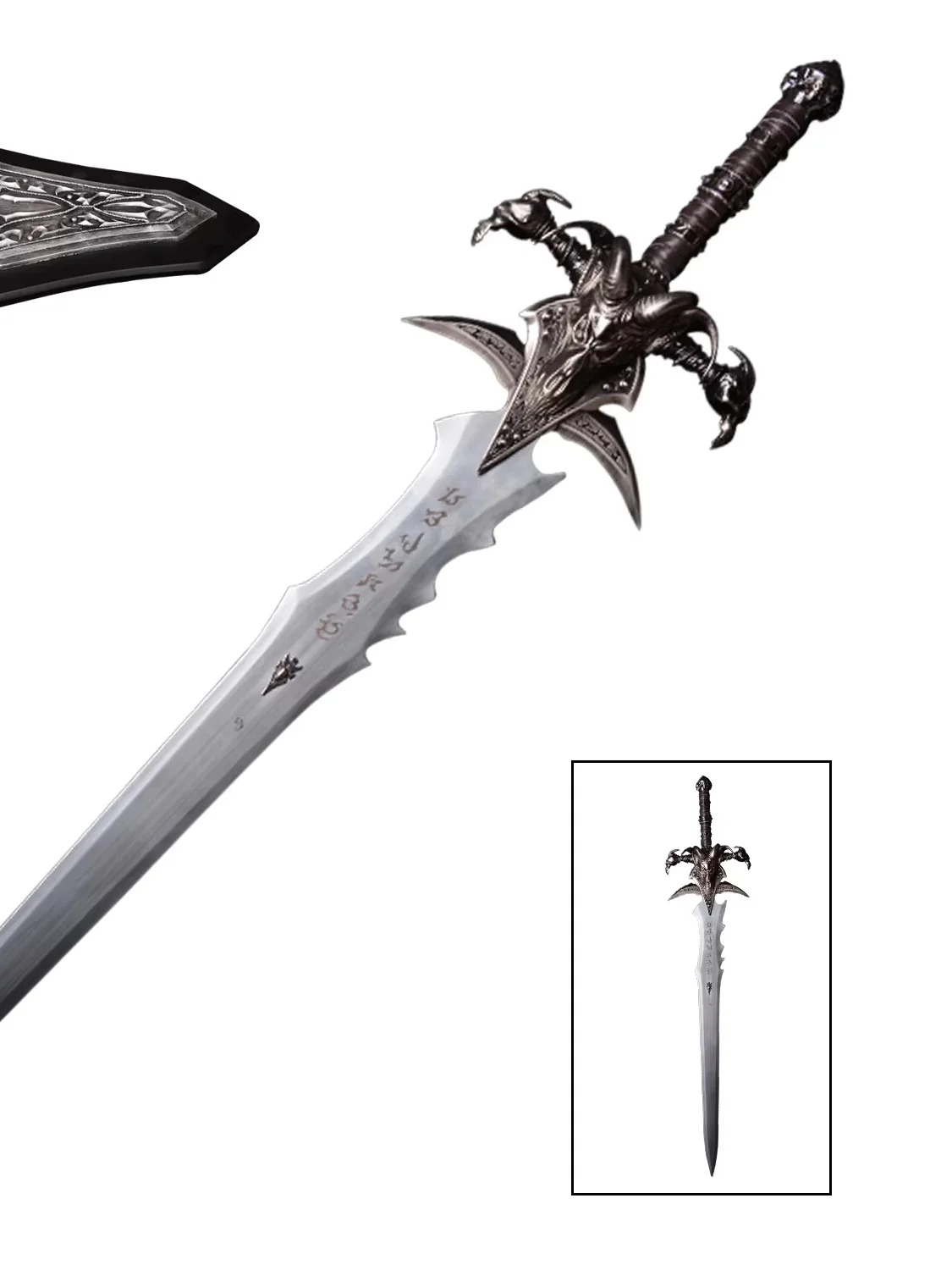 Kolekcjonerski miecz w stylu dark fantasy, z rzeźbionymi runami na ostrzu, ozdobiony motywem smoka, do ekspozycji na ścianie, średniowieczny, dekoracyjny, rekwizyt do cosplayu, element dekoracyjny do — 2