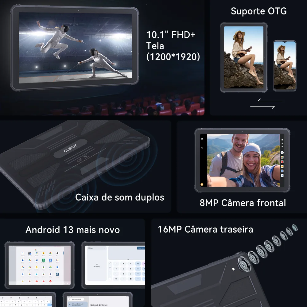 Imagem -05 - Cubot-tab Kingkong Ip68 Tablet Robusto à Prova Dágua 10.1 Fhd Android 13 16gb Ram Mais 256gb Rom 10600mah Bateria Grande 4g pc