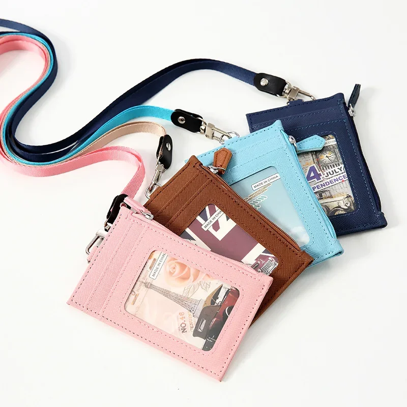 1Pcs Solid Color Color Holder with Lanyard Business ID Credit Card Badge Holder Coin Money Pouch Wallet Students Bus Card Bags