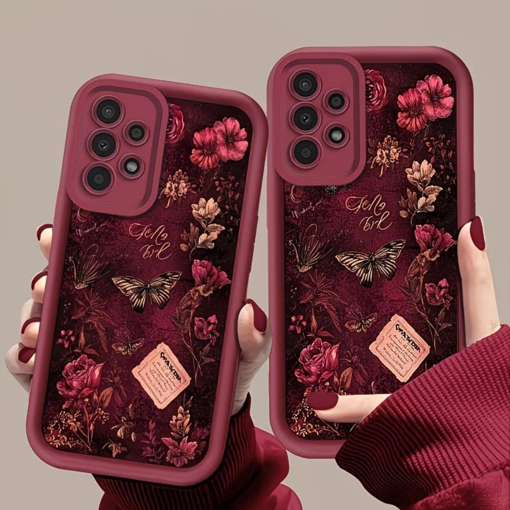 Fashion Butterfly Flowers Phone Case For Samsung Galaxy A73 A72 A71 A56 A55 A54 A53 A52 A52s A51 A50 A50s 4G 5G Anti-Fall Cover