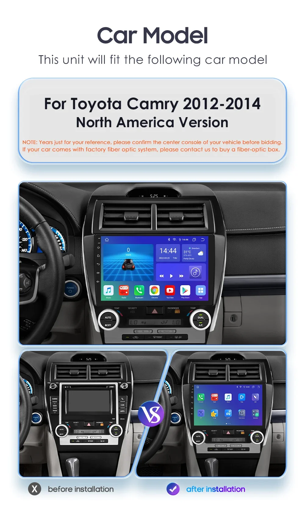 Android 14 2 Din Car Multimedia Player For Toyota Camry 2012-2015 Head Unit Stereo GPS Navigation BT WIFI