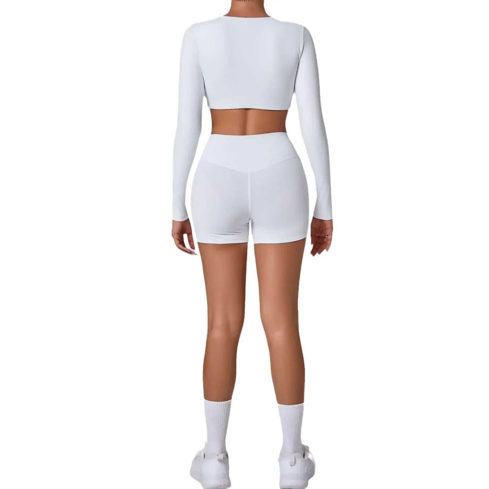 Conjuntos de Yoga sin costuras para mujer, pantalones cortos deportivos para Fitness, pantalones cortos para correr al aire libre, camisas de manga larga, trajes de entrenamiento, mallas de gimnasio