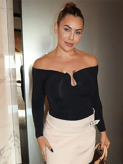 قميص نسائي أنيق بكتف واحد وأكمام طويلة، ملابس نسائية عصرية للخريف، قميص كاجوال بلون واحد يمتص الرطوبة