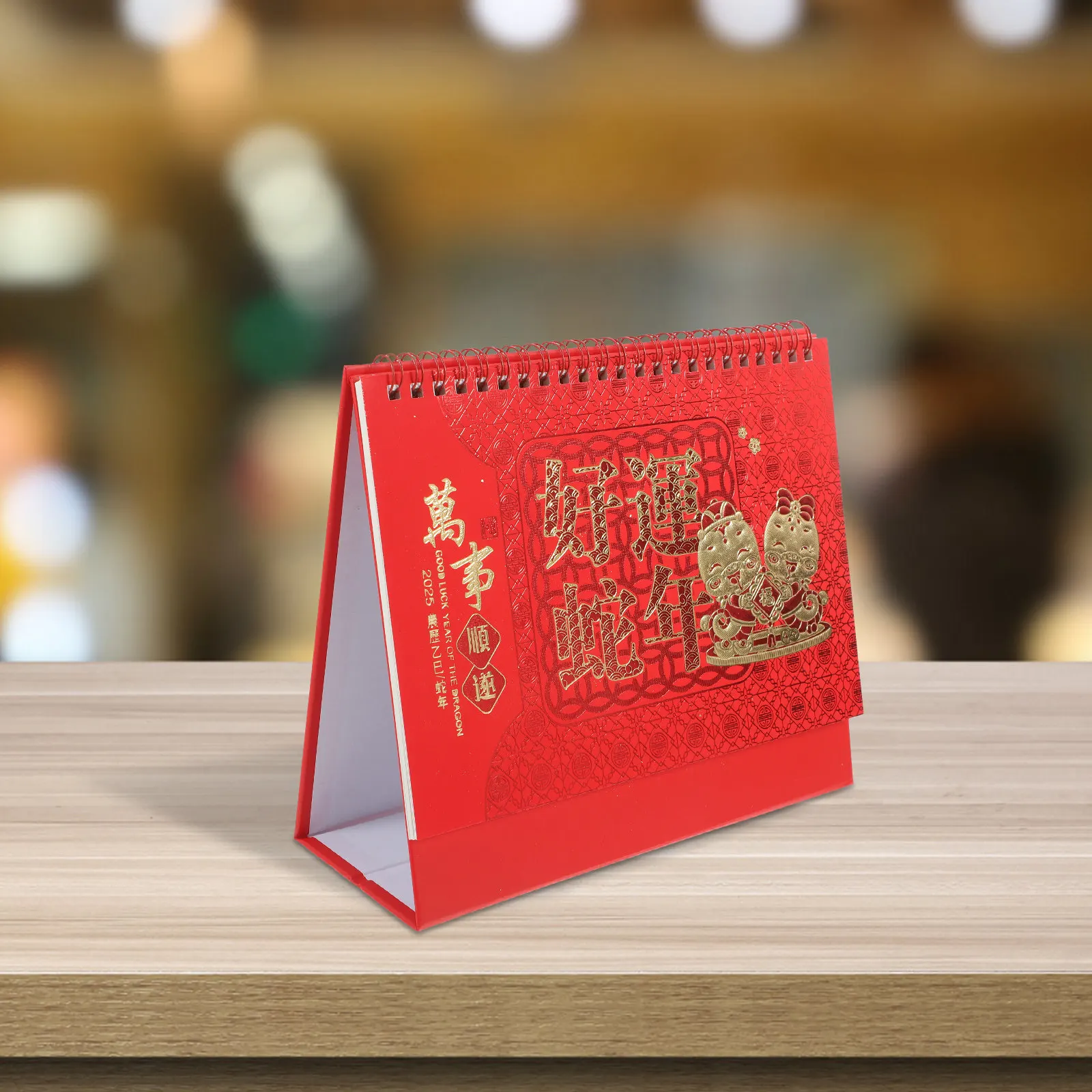 

2025 Snake Year Calendar Flip Table Desk Planner Traditional Chinese Art Design Standing Easel Calendar for Office Home