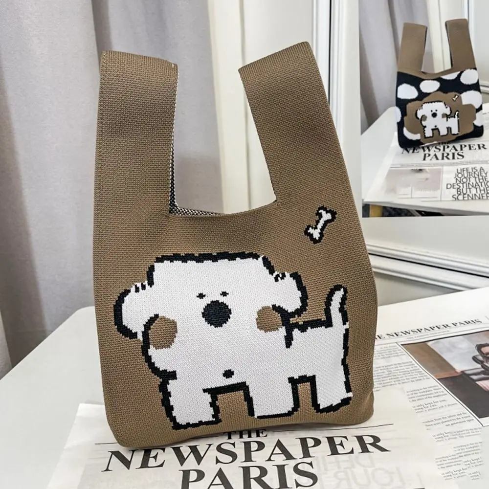 Bear Dog Handbag Cute Knitted Panda Tote Bags Vest Leisure Handmade Lunch Bags Women