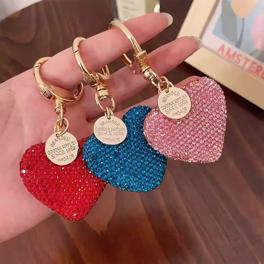 Rhinestone Keychain Love Heart Key Chains Car Key Rings Women Handbag Pendant Crystal Keyring Girl Birthday Valentine's Day Gift