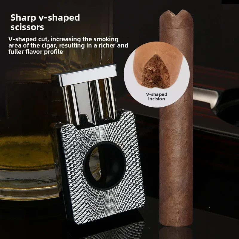 V-Cut Cigar Scissors | Spring-Loaded Metal Cigar Cutter | Portable & Sharp