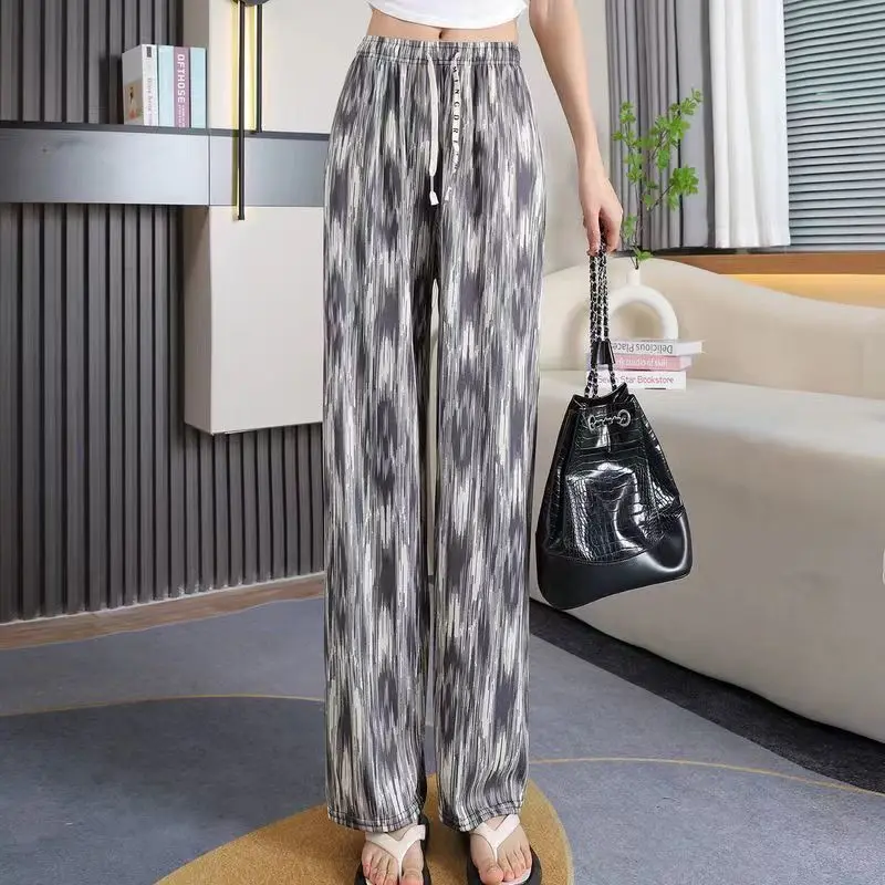 Tie Dye Wide Leg Pants for Summer Thin Straight Leg Hanging Feeling Summer Casual Ice Silk Cool Loose Slimming Pants