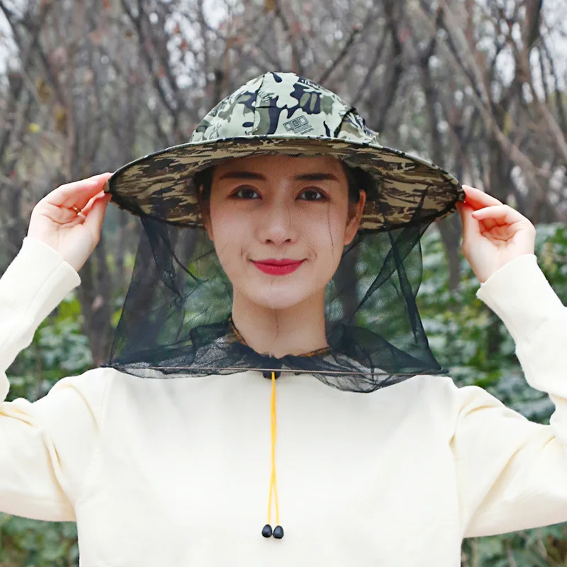 

200 Pieces Camouflage Beekeeping Hat Bee Veil Anti Bee Hat Breathable Beekeeping Protective Veil Outdoor Mosquito Proof Hat