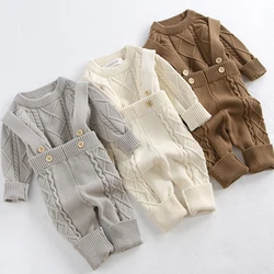 2024 New Autumn Winter Children Knitted Clothes Suit Long Sleeved Knitted Pullover+Jumpsuit Newborn Baby Boys Girls Clothing Set