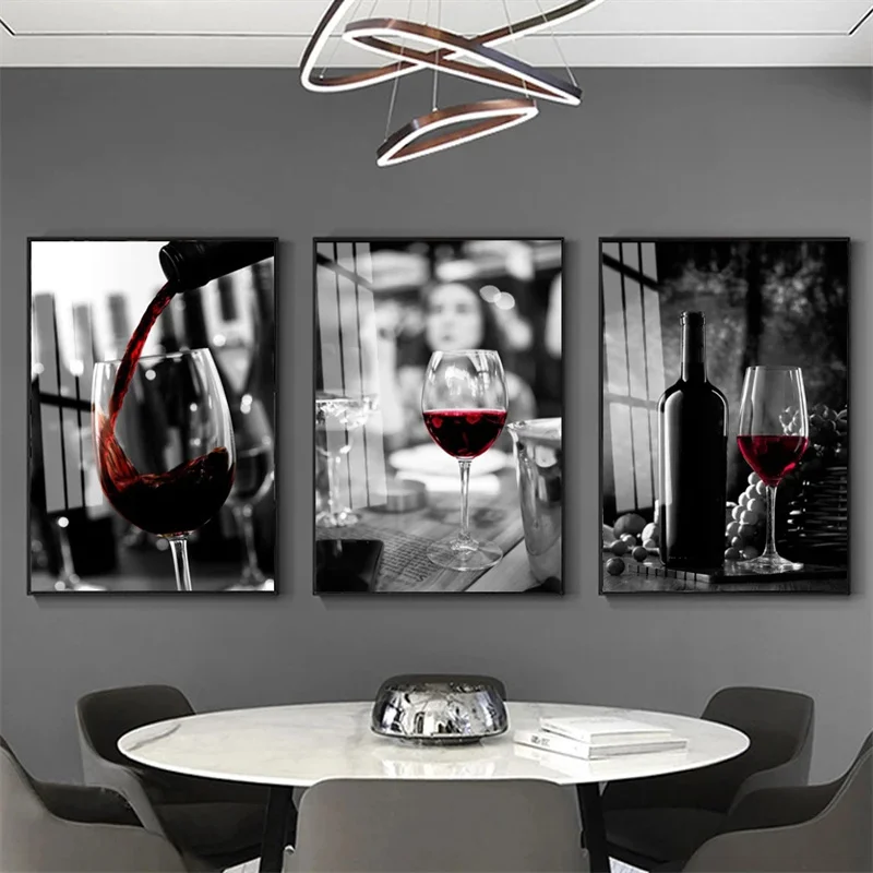 Red Wine & Whisky Canvas Art Prints, Pouring Drink Themed Wall Painting for Bar & Restaurant Decor