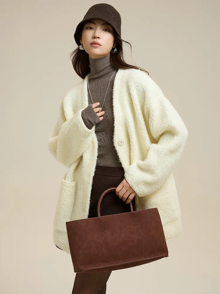 Winsleter-100%ウール エレガント セーターコート、Vネック ポケットボタン、レディースファッション 多用途 厚手カーディガン、2025年秋 C5N448CC