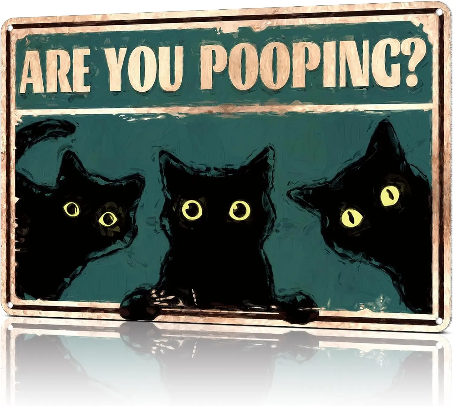 Funny Bathroom Decor Wall Art Cute Black Cat Metal Tin Sign Are You Pooping Restroom Decoration Vintage Signs Posters