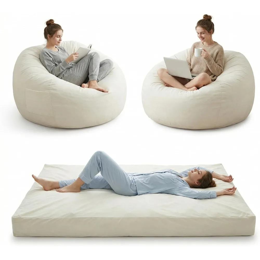Garvee Erwachsenen-Riesenpouf Verwandelbar in Bett |   Gefüllter Mikrofaser-Bodenliegestuhl, Vielseitiger Sitzsack-Sofa für Schlafzimmer & Wohnzimmer
