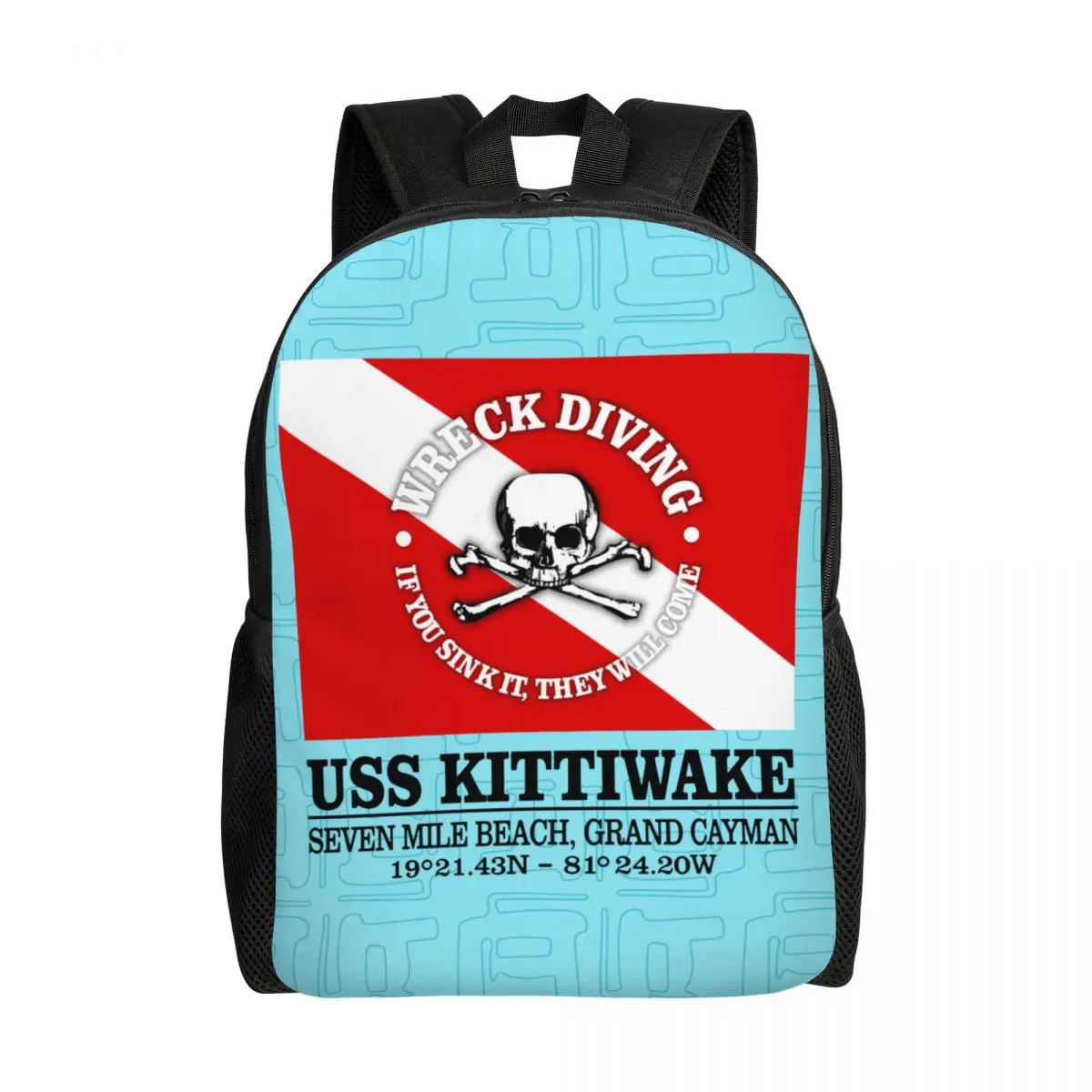 

USS Kittiwake Scuba Diving Backpack for Men Women College School Students Bookbag Fits 15 Inch Laptop Diver Dive Flag Bags