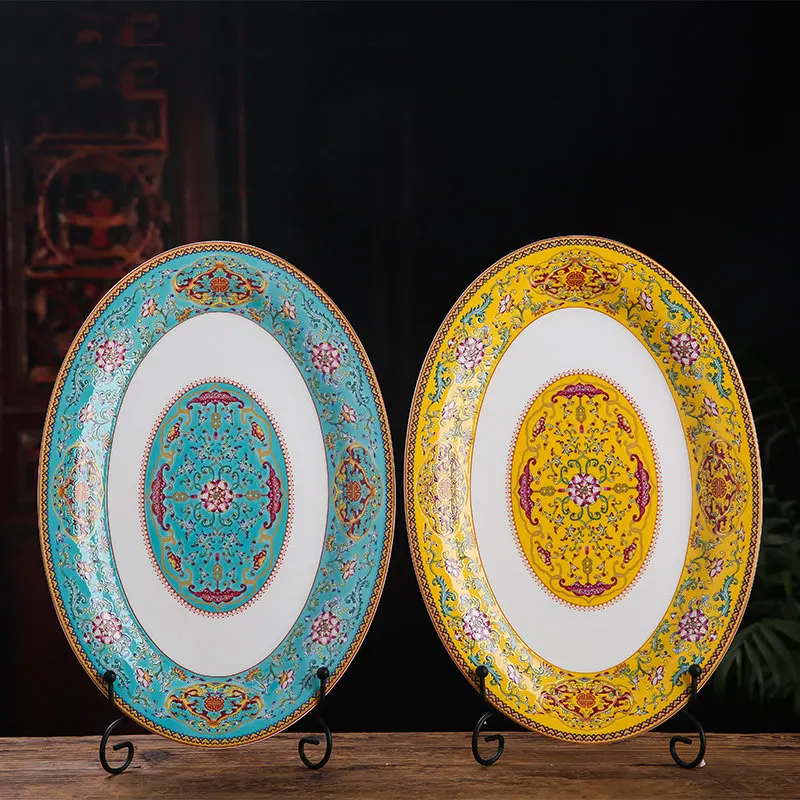 Ceramic Household Big Fish Plate Oval Bone Porcelain Vegetable Plate Steamed Fish Plate Large Plate Restaurant Kitchen Tableware