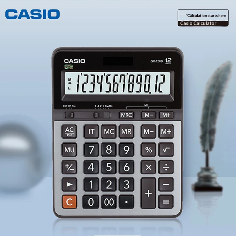 

CASIO GX-120B Classic Silver Business & Financial Accounting Office Calculator with Metal Panel, Large Display & Big Keys, Solar