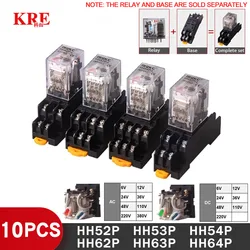 10PCS Miniature Control Small Intermediate Relay With Socket Base AC 110V 220V DC 12V 24V HH52P HH53P HH54P HH62P HH63P HH64P