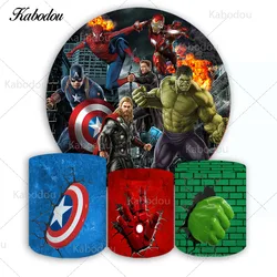 Marvel Avengers Circle Photo Backdrop Boys Happy Birthday SuperHero Theme Round Photography Background Cylinder Covers