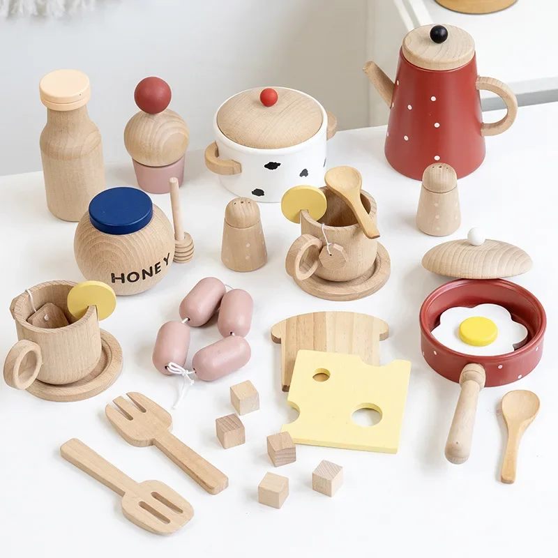 Montessori Kinderspeelhuis Keukenset Speelgoed Educatief Simulatie voor kinderen Houten speelgoed Groentepot Model Fantasiespeelgoed