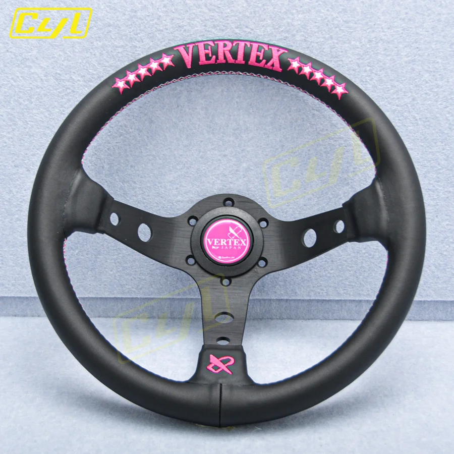 NEW Pink Star Vertex Embroidery Steering Wheel Deep Dish Modified Drifting Sports Leather Steering Wheel 13inch