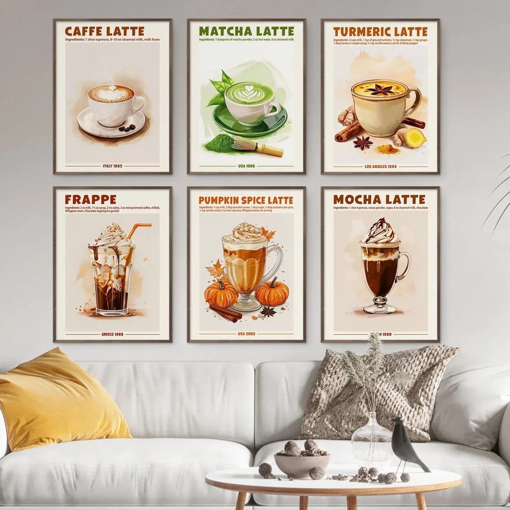 Retro Caffe Latte Coffee Shop Art Poster Classic Vintage Posters Vintage Room Home Bar Cafe Decor Nordic Home Decor