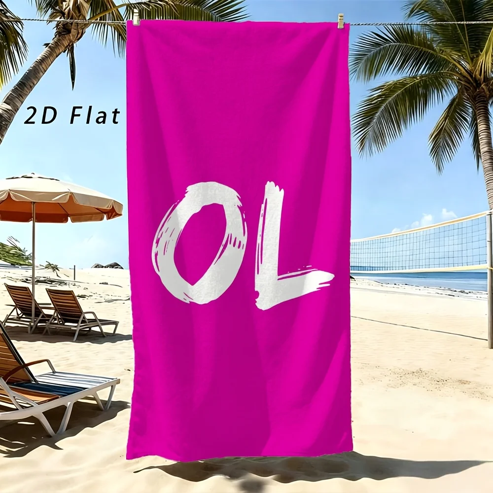 Modern Monogram Beach Towel With Brushstroke Font Style Soft Touch Surface Non Slip Material For Lounge Use