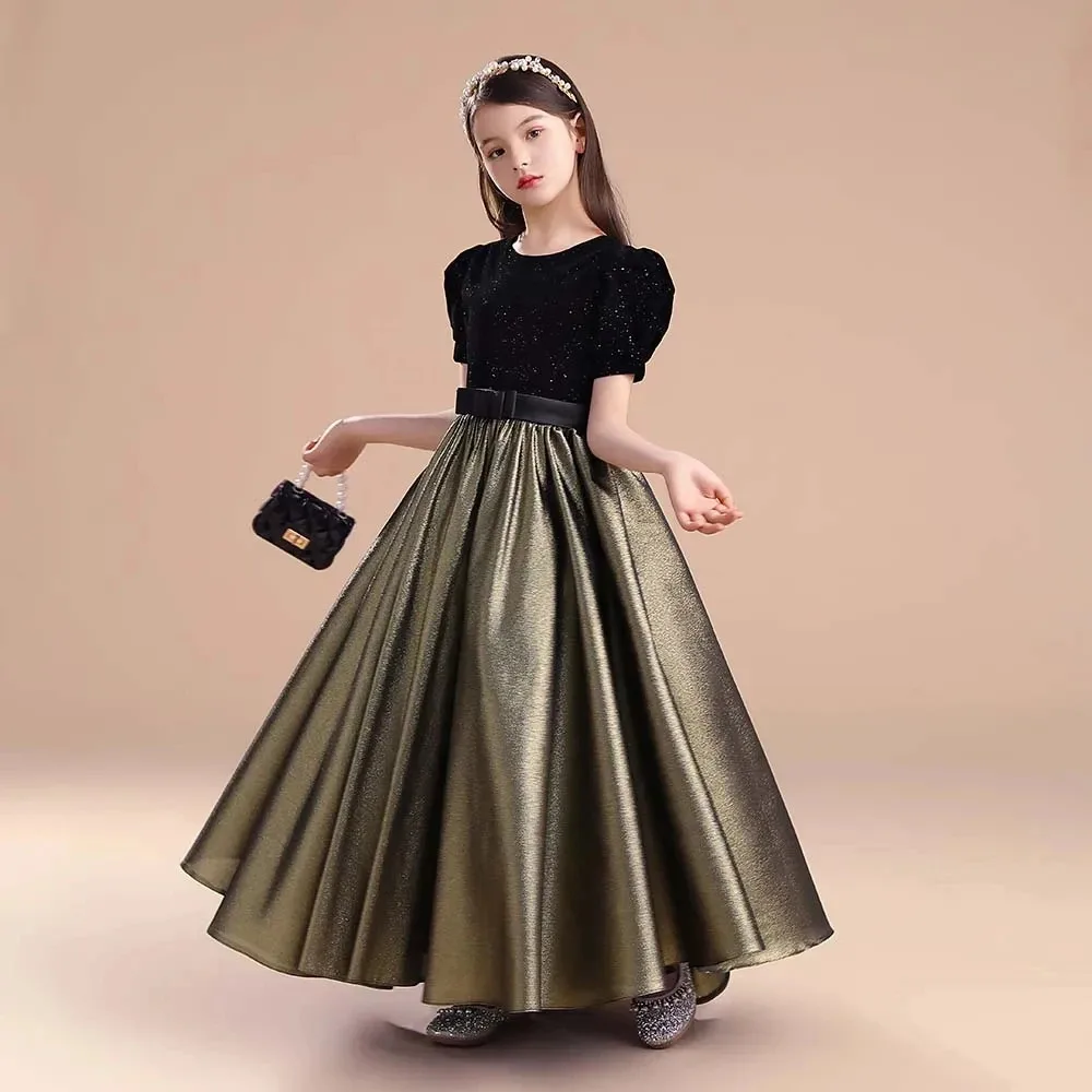 KYDYNQJ Black and Gold Girl Dresses Wedding Bridesmaid Skirt Girls Pageant Gown Floor Length Prom Dresses I