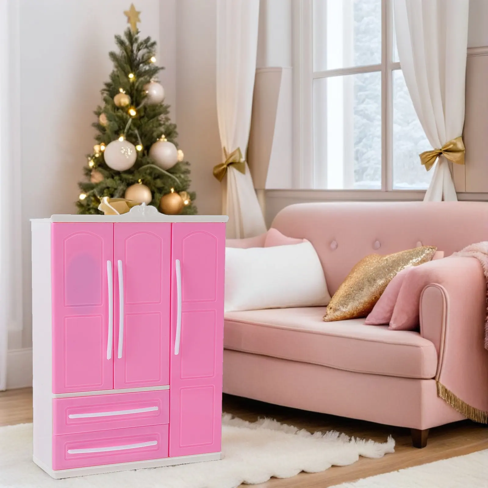 

1Set Three-Sided Storage Wardrobe Closet Miniature Furniture Organizer Mini House Bedroom Hangers Clothes Rack