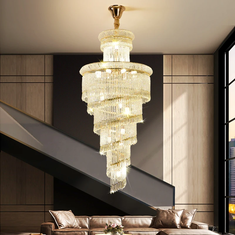 Large Chandelier Duplex Building Loft Modern Luxury Crystal Lamp Living Room Villa Home Lighting Crystals Chandeliers 85-265V
