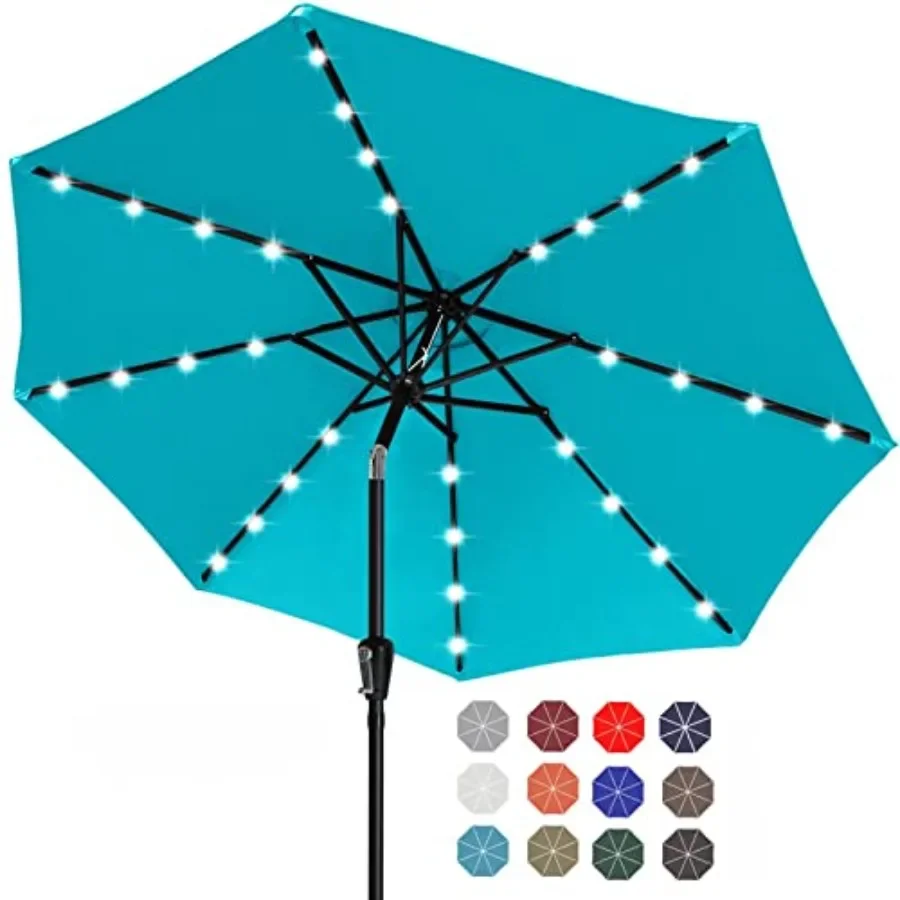 Durable Solar Led Patio Umbrellas with 32LED Lights 9FT Turquoise