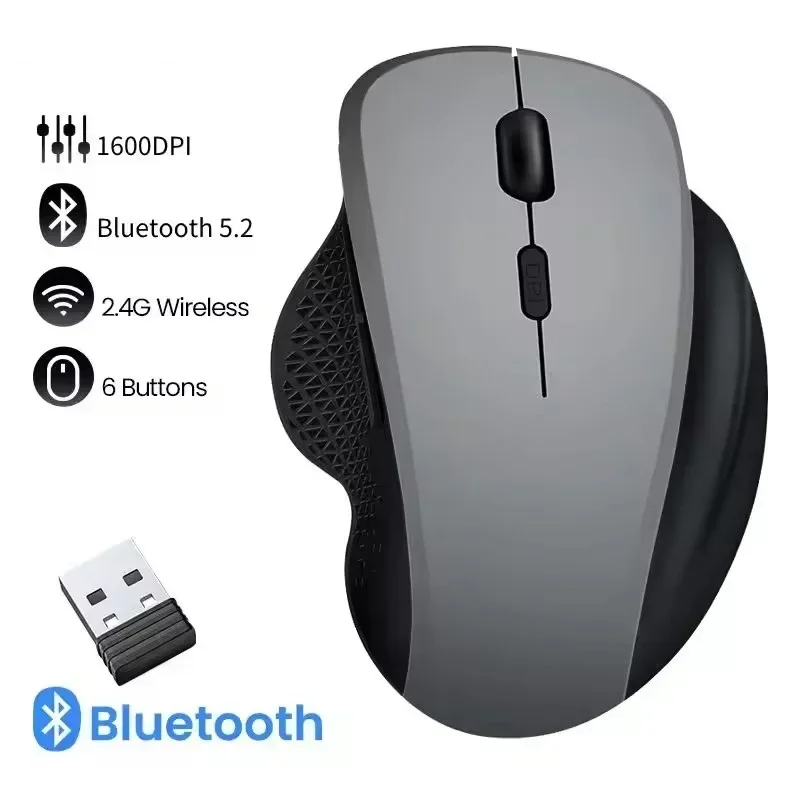 

1600DPI Rechargeable Ergonomic Mouse For MacBook Tablet Laptops Computer Wireless Bluetooth 5.2 2.4G Mouse 6 Buttons Mice