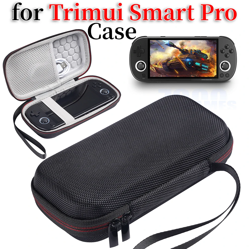 EVA Bag For Trimui Smart Pro Carrying Case Handheld Game Console Black Hard Travel Storage Portable Bag with Tempered Glass Film