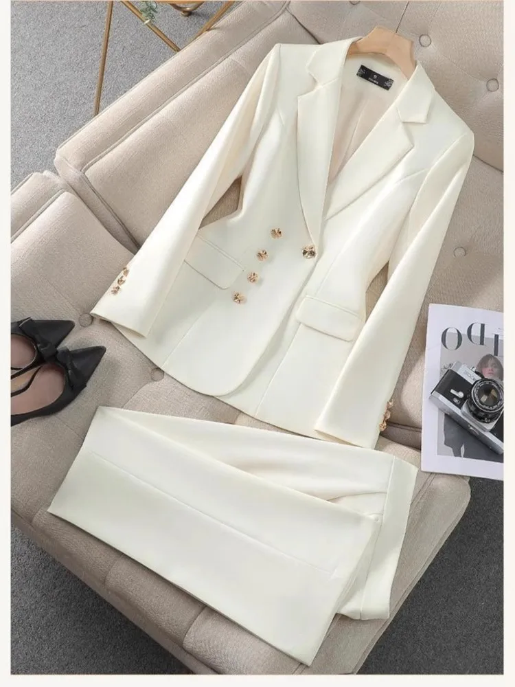 

Autumn Elegant Style Solid Color Trousers Set Women's Temperament Fashion Slim Executive Suit Business Commuting Trousers Set